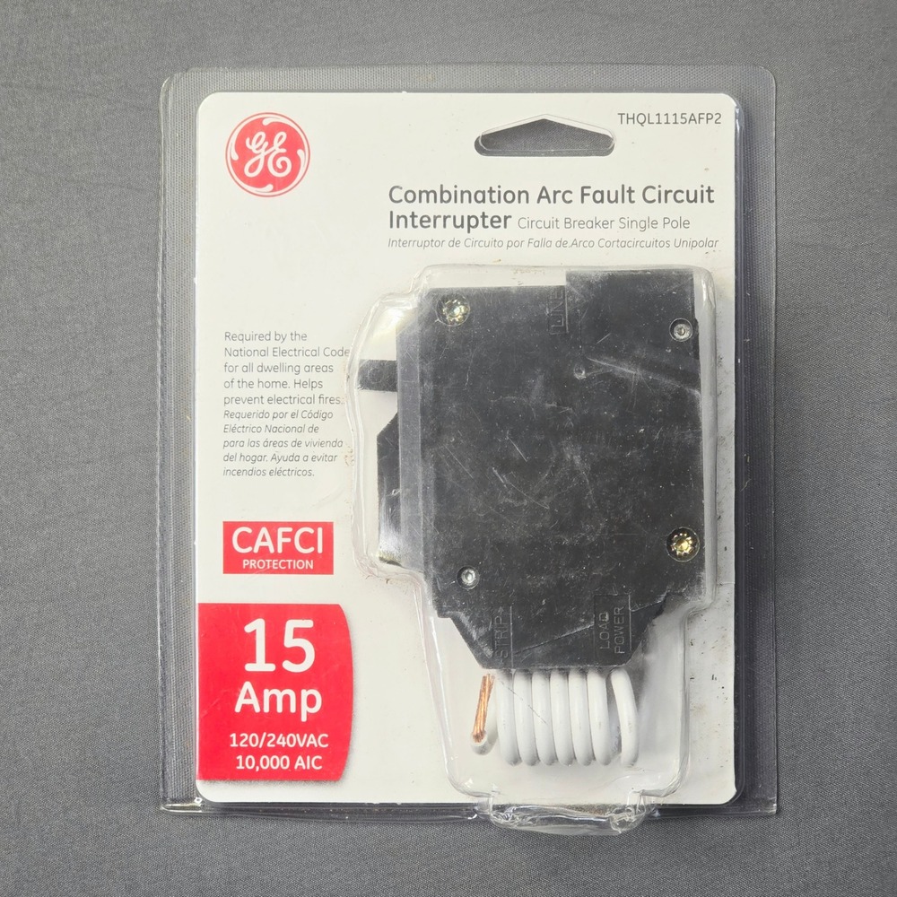 GE THQL1115AFP2 AFCI Circuit Breaker 1 Pole 15 Amp Black 120/240V CAFCI
